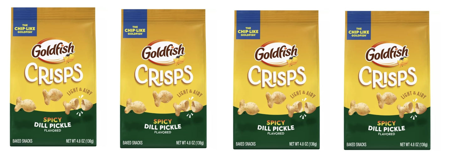 Goldfish Crackers - 4 bags - Free of Dyes (Crisps Spicy Dill Pickle 4.8oz)