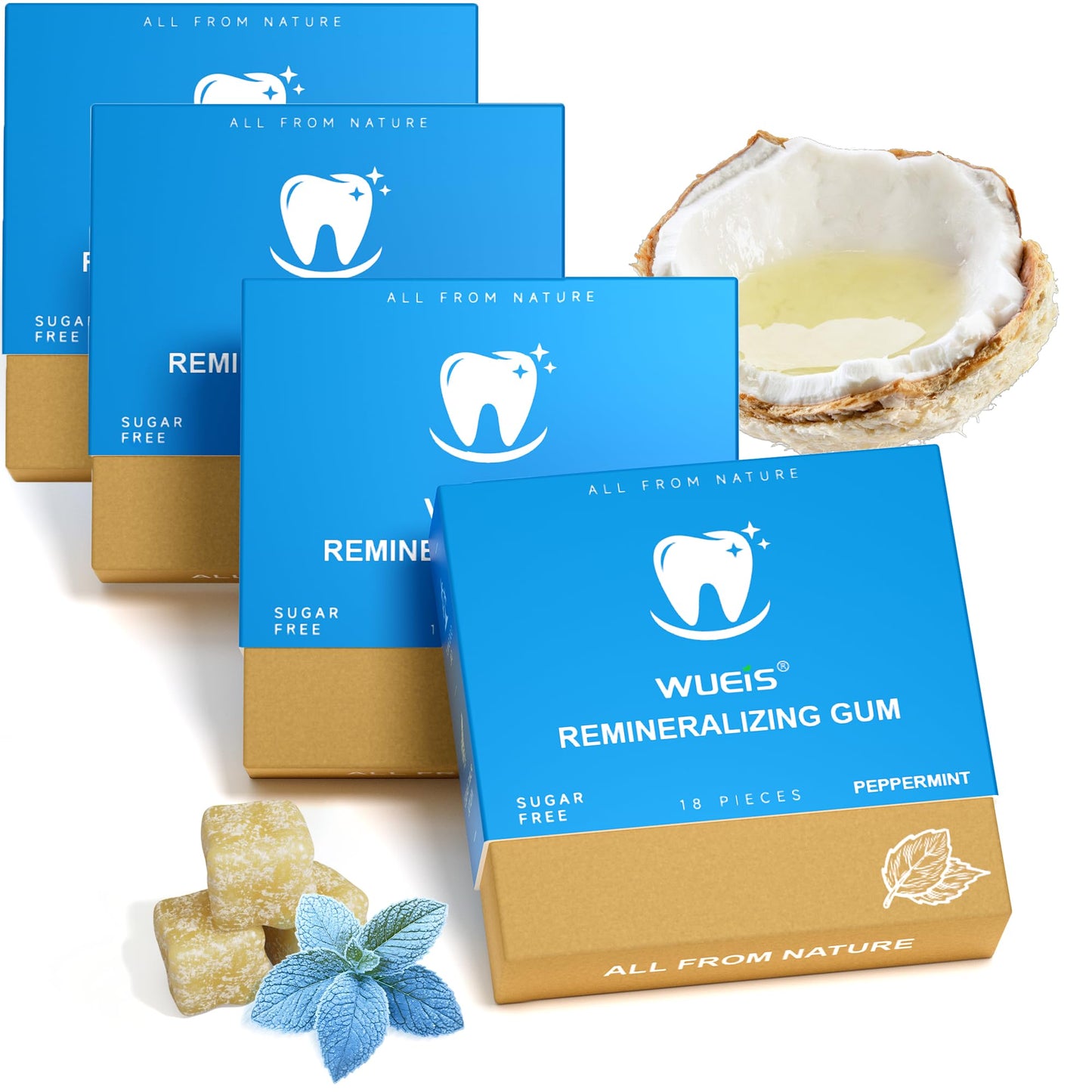 Remineralizing Gum With Xylitol Hydroxyapatite - Natural Mastic Mint Chewing Gum For Oral Care - Sugar Aspartame Plastic Dye Gluten Free - 72 Pieces (18 Count (Pack Of 4)  Peppermint)