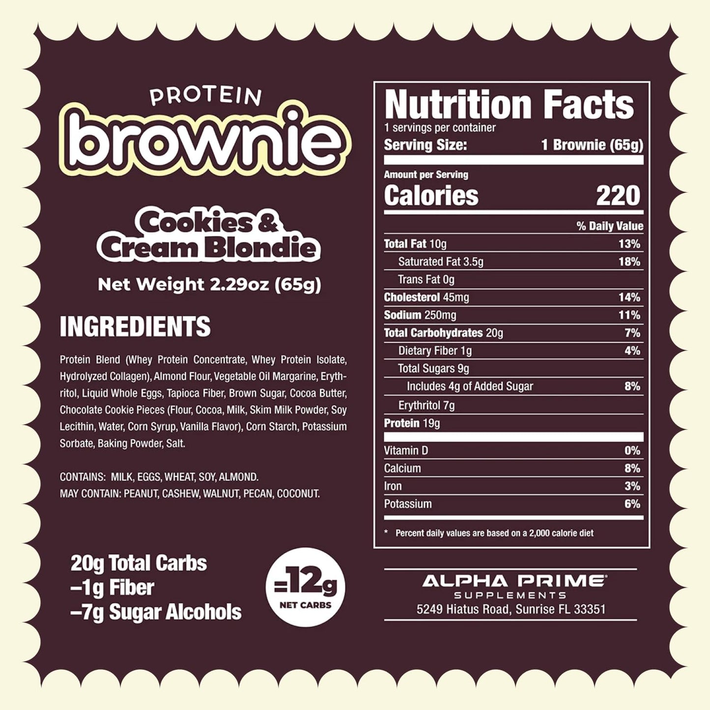 Alpha Prime dietary products Protein Brownie, High Protein, 12 Bars, Low Sugar, Birthday Cake Blondie, 1 Count