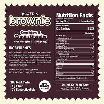 Alpha Prime dietary products Protein Brownie, High Protein, 12 Bars, Low Sugar, Birthday Cake Blondie, 1 Count