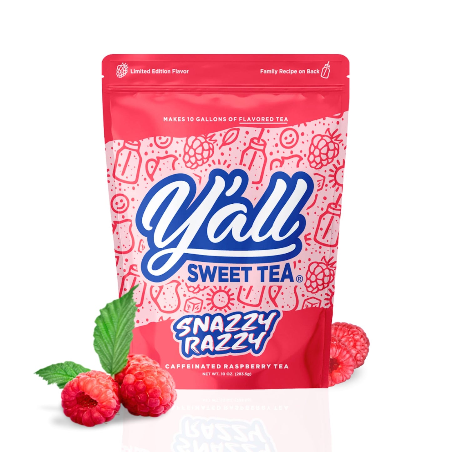 Yall Sweet Tea Raspberry Flavored Iced Tea Bags, 1 Gallon Size, 10 Bags Per Pack, Caffeinated, Quick Brew Southern Tea