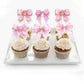 YCTHUNFISH 40 Pack Bowknot Cupcake Toppers Pink Cupcake Picks 2.2 x 4.6 inches for Wedding Bridal Shower Birthday Party Decorations