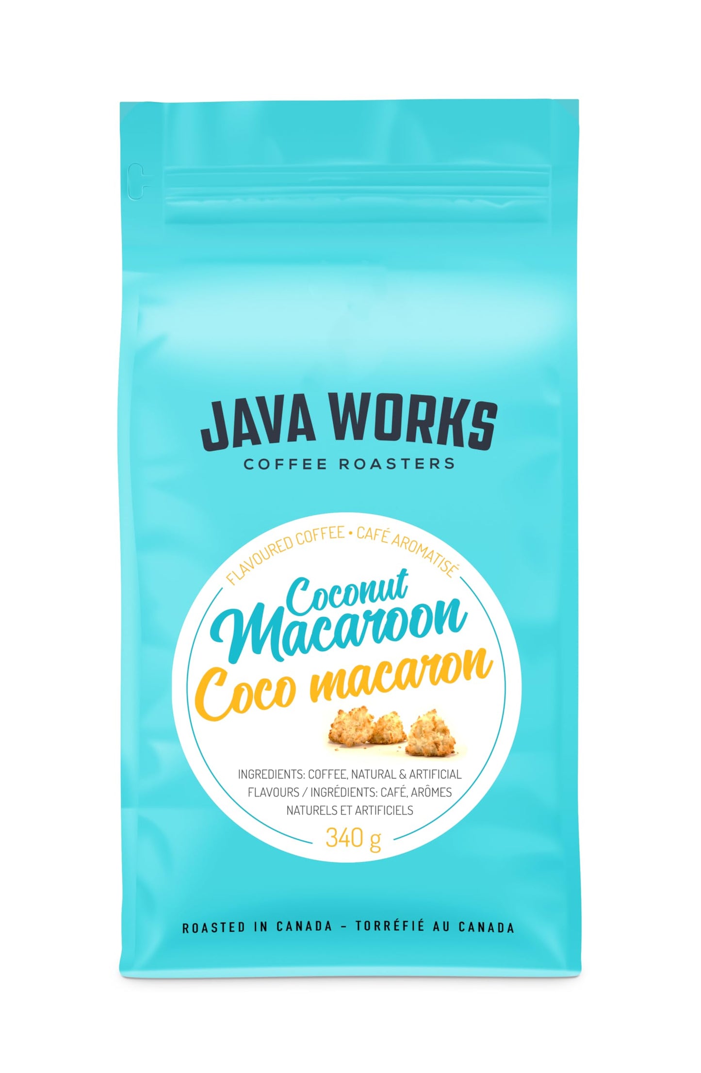 Java Works Coffee - Coconut Macaroon Flavored Coffee | 12 ounces | Medium Roast | Whole Bean | No Sugar Added