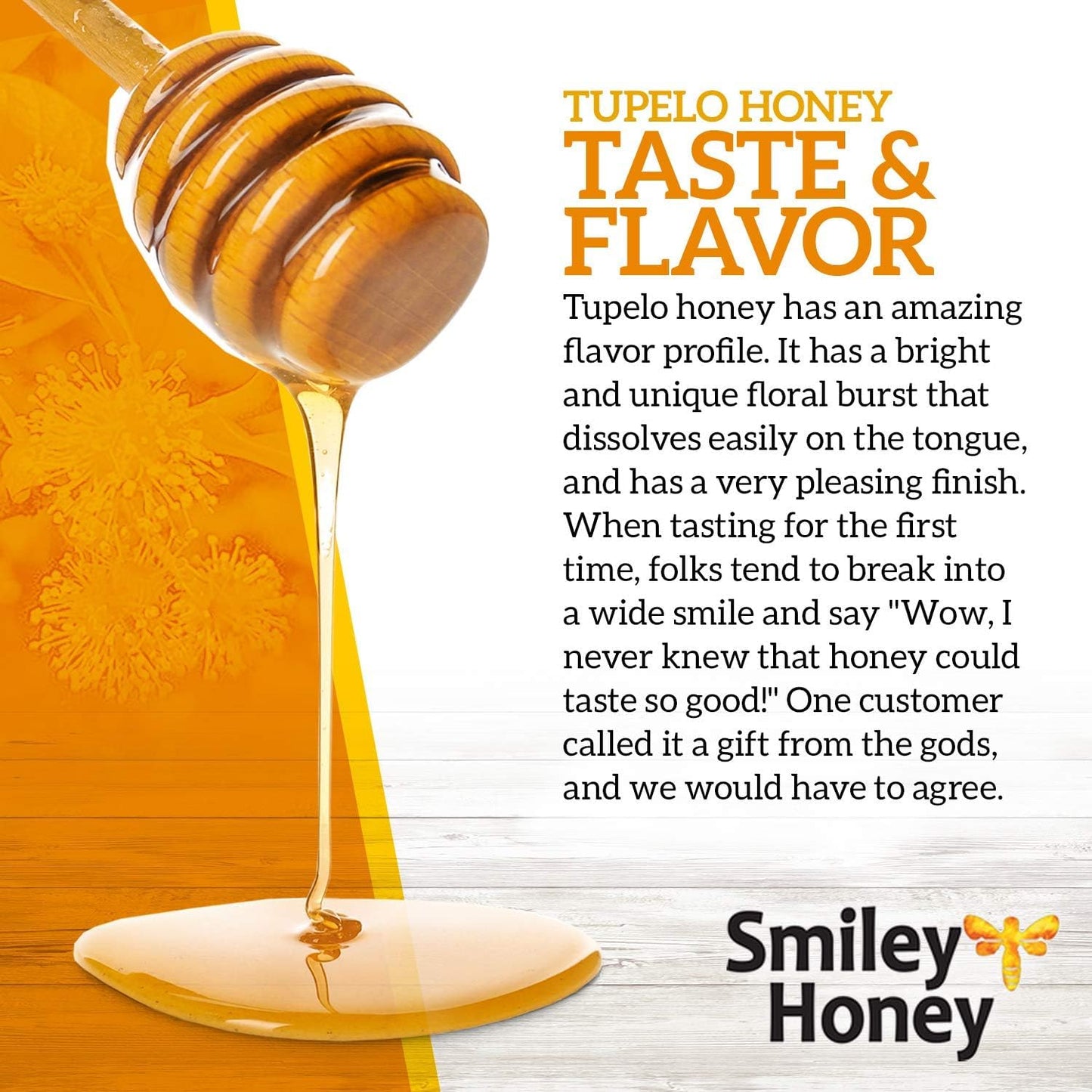 Smiley Honey 100% Tupelo Honey, Rare, Raw and Unfiltered, Certified Kosher (8oz)