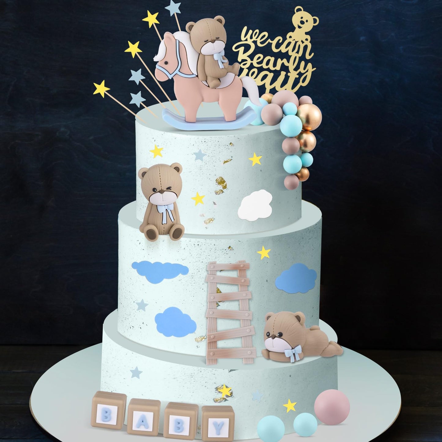 Yinder Bear Cake Toppers Mini Bear Cake Decorations Cake Toppers Gold White Pearl Ball For Birthday Party Decorations(Vivid Colo