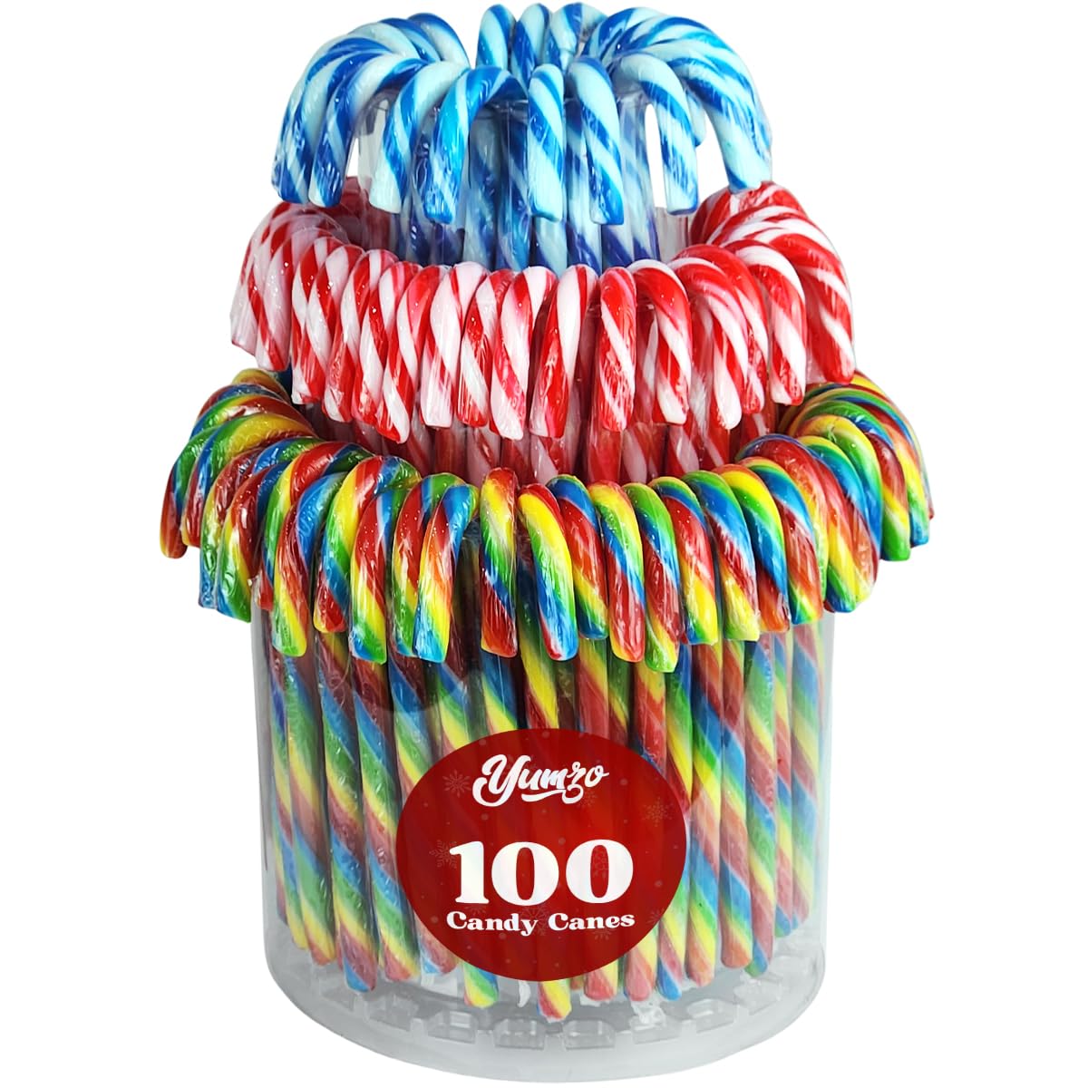 Yumzo Christmas Candy Canes Gift Set - Blue/White Peppermint & Red/White Cherry Mix - 100 Count Individually Wrapped