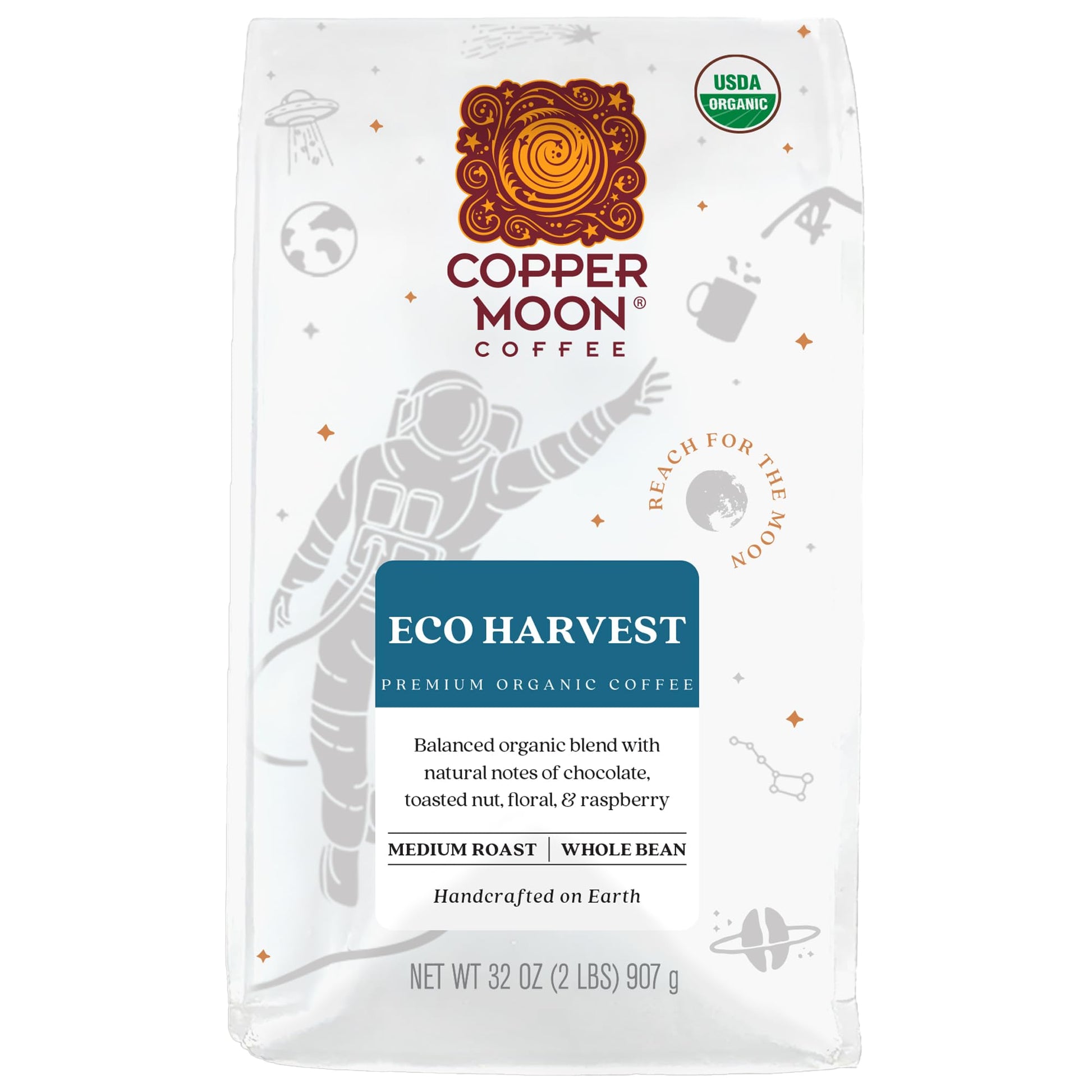 Copper Moon Medium Roast Whole Bean Coffee, Organic Blend, 2 Lb, Model 260154