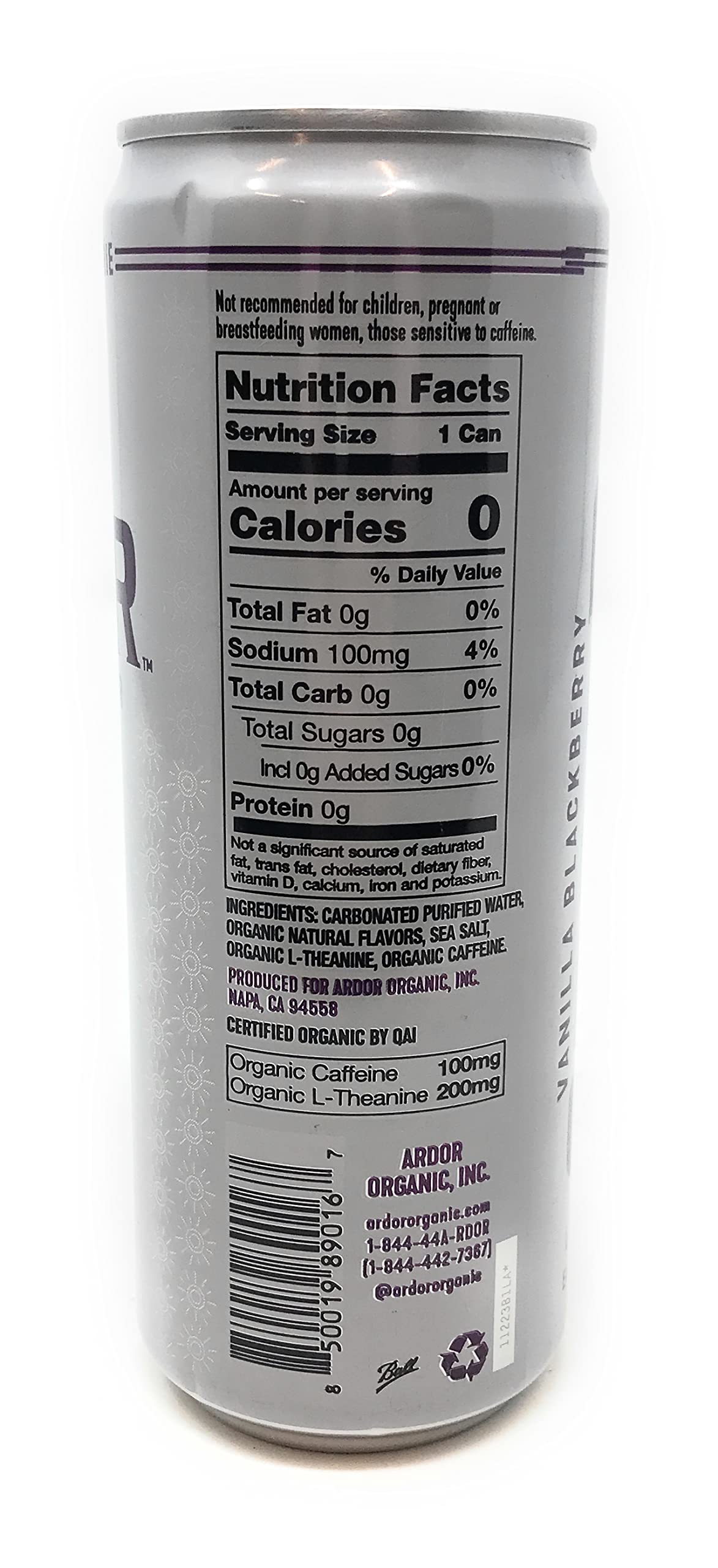 Ardor Organic Vanilla Blackberry Sparkling Energy Water, 12 FZ