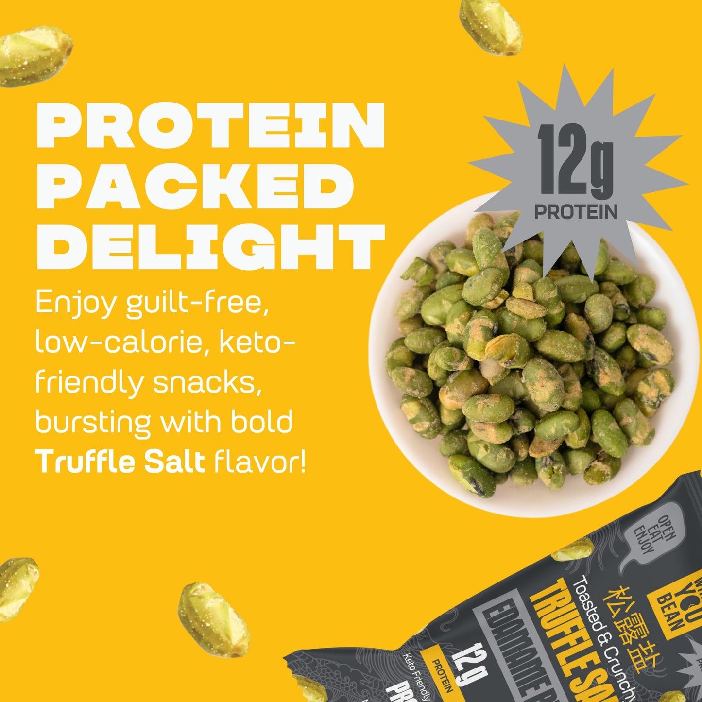 Where You Bean Edamame Beans Snack, Truffle Salt, High Protein, Keto & Vegan, 0.9 oz (Pack of 8), Multicolor
