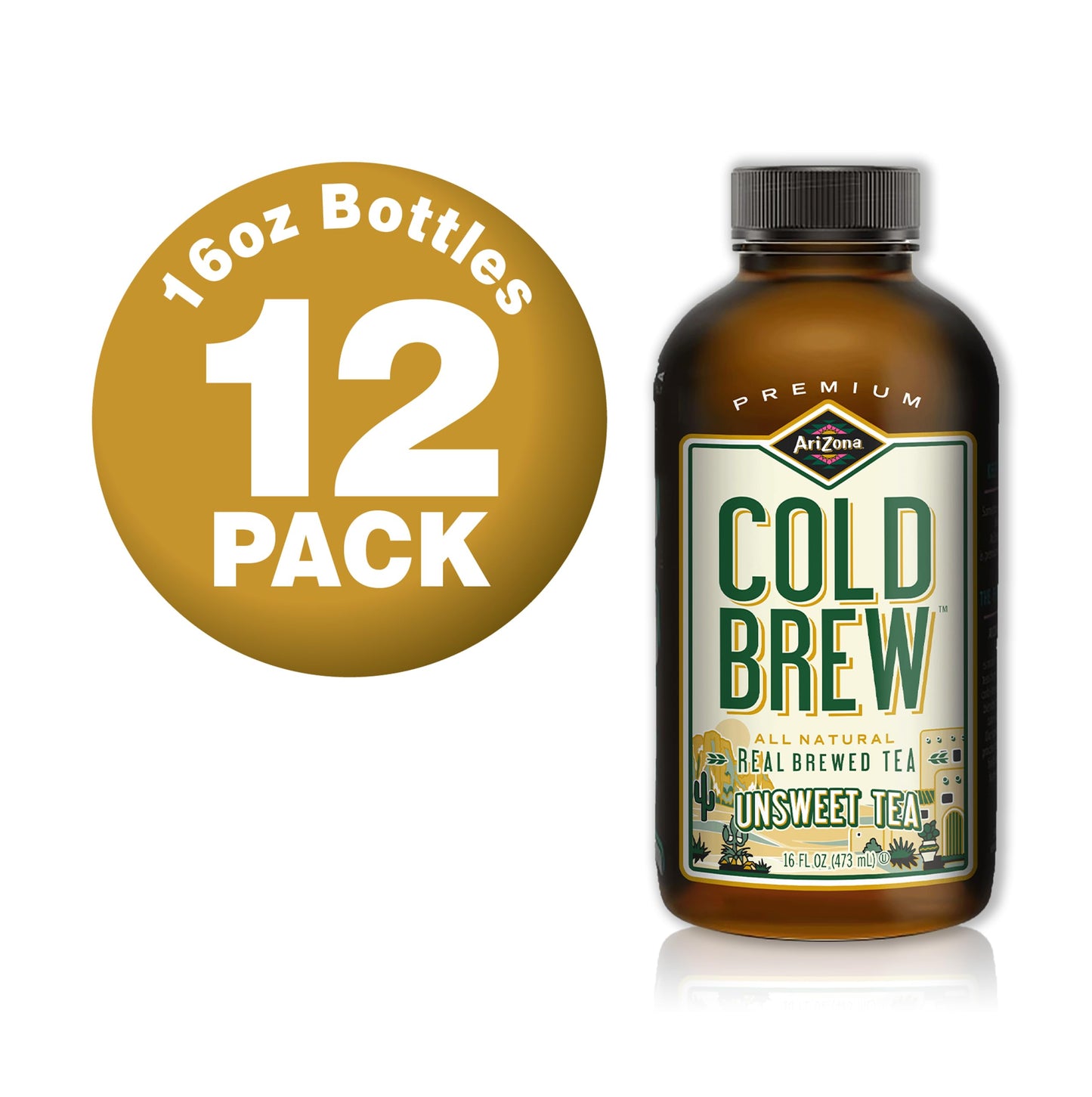 Arizona Unsweet Black Tea - Premium Cold Brew Iced Tea - Sugar Free, 16 Fl Oz (Pack Of 12)