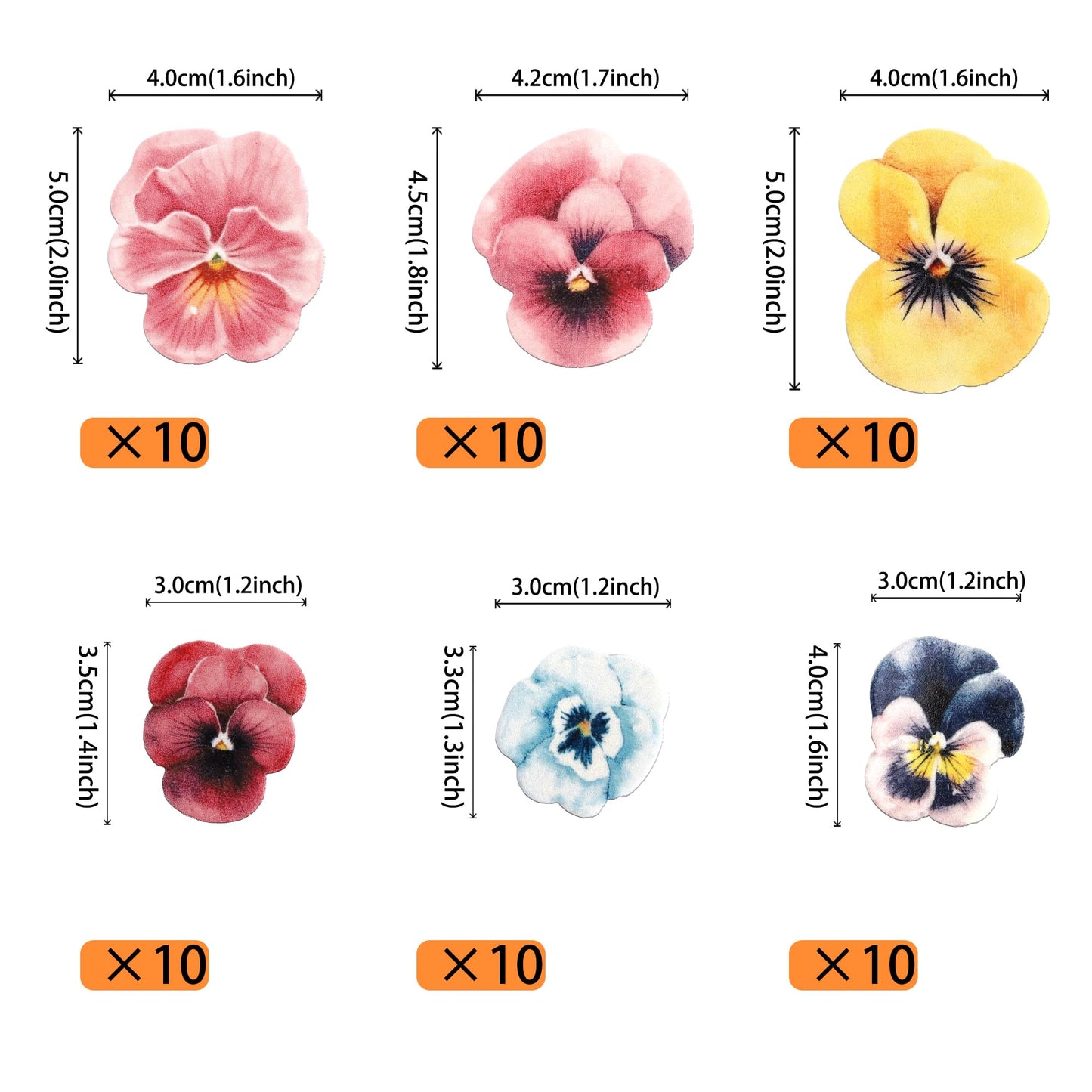 60 Pcs Edible Flowers Cake Toppers Wafer Paper Flowers Cupcake Toppers Pansies Wedding Bridal Engagement Edible Flower Cake Deco