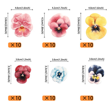 60 Pcs Edible Flowers Cake Toppers Wafer Paper Flowers Cupcake Toppers Pansies Wedding Bridal Engagement Edible Flower Cake Deco