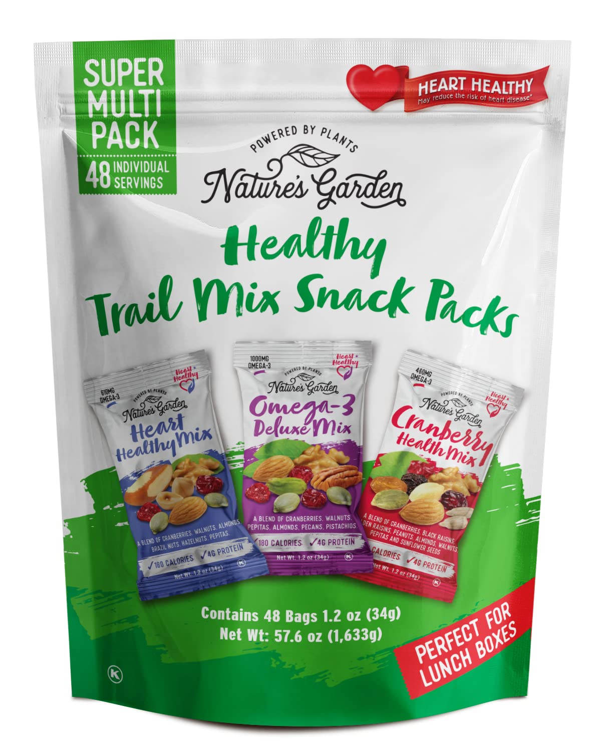Natures Garden Healthy Trail Mix Snack Pack - Premium Nuts and Seeds, 57.6 oz, Food Allergy Free, 48 Individual Bags
