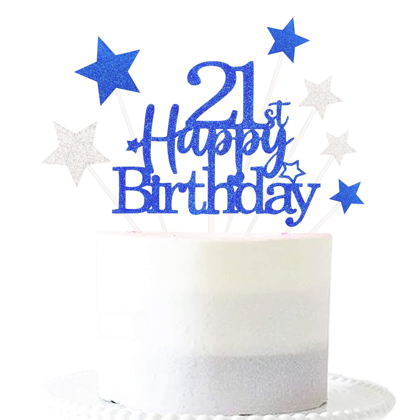 Pargleev Glittery 21st Birthday Cake Topper, Personalised Party Decoration, Blue, Paper