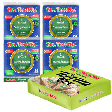 Mr. Tortilla 1 Net Carb Tortillas - Savory Spinach, 24 Count (Pack of 4)