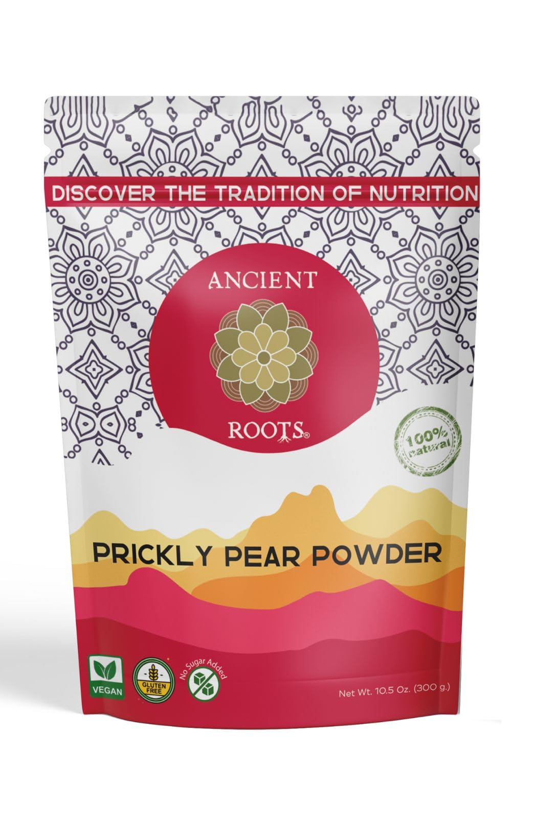 Ancient Roots Prickly Pear Powder - Freeze-Dried  All-Natural  No Sugar Added  Mixed Flavor Mix  Smoothie And Tea Mix  Resealable Pouch - 10.5 Ounces (75 Servings)