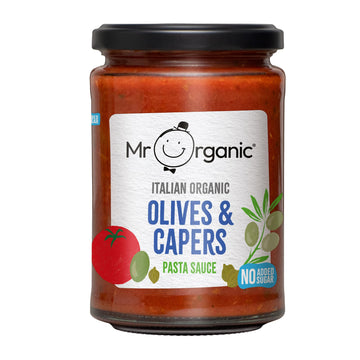 Mr Organic - No Added Sugar Olives & Capers Pasta Sauce 350g - Non-GMO - No Artificial Preservatives or Colours - Rich & Delicio