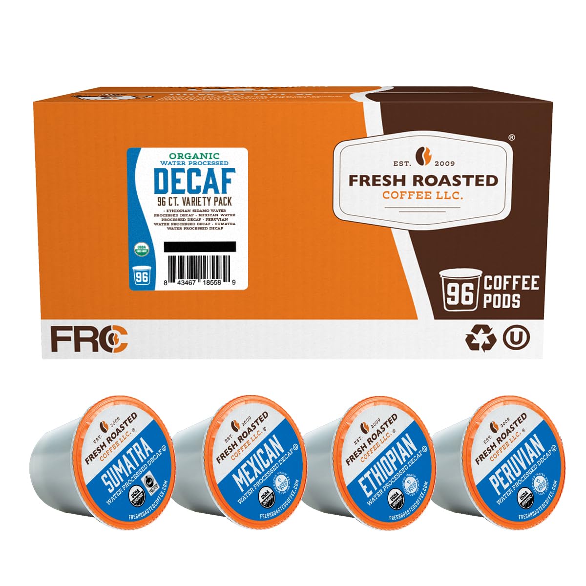Fresh Roasted Coffee Organic Decaf Variety Pack, K-Cup Compatible, 96 Pods