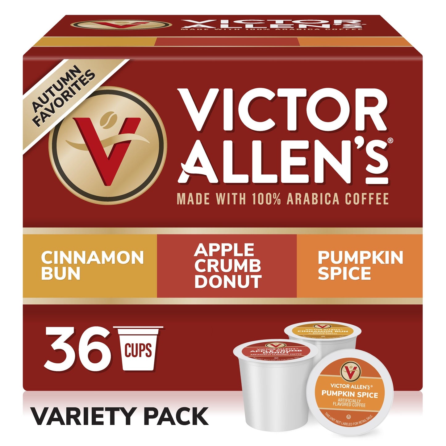 Victor Allens Coffee Autumn Favorites Variety Pack, Medium Roast, 36 Count Single Serve Pods, Brown