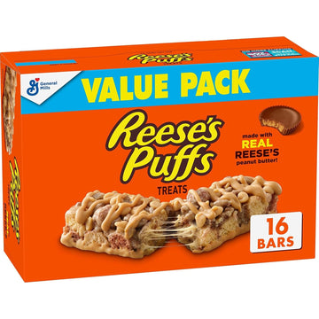 REESES Puffs Cereal Treat Bars, Peanut Butter and Cocoa, Snack Bars, Value Pack, 16 Ct, 13.6 oz