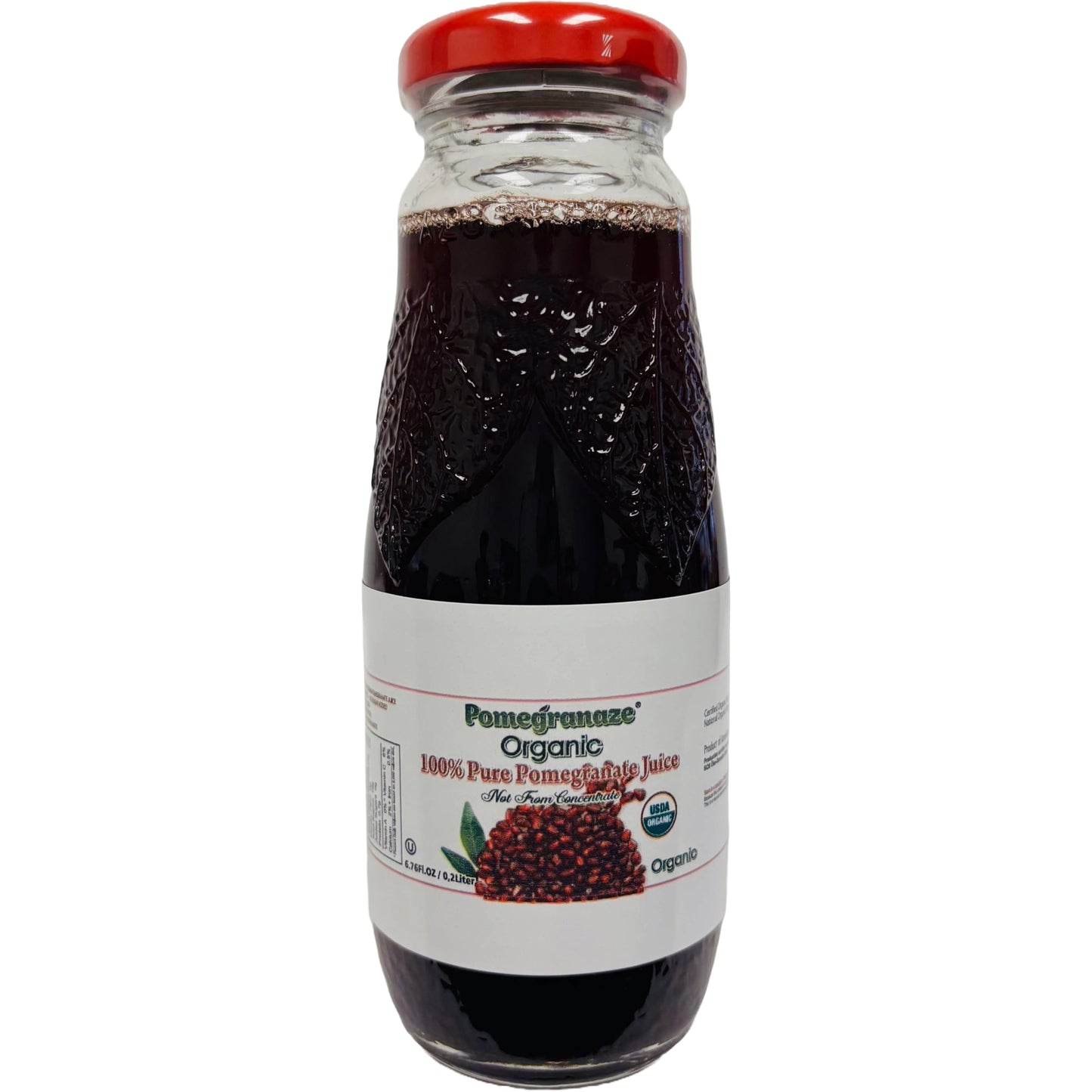 100% Organic Pomegranate Juice, 6.7 Oz Glass Bottle (6 Pack) No Sugar, No Artificial Colors, No Preservatives, No Flavors Added,