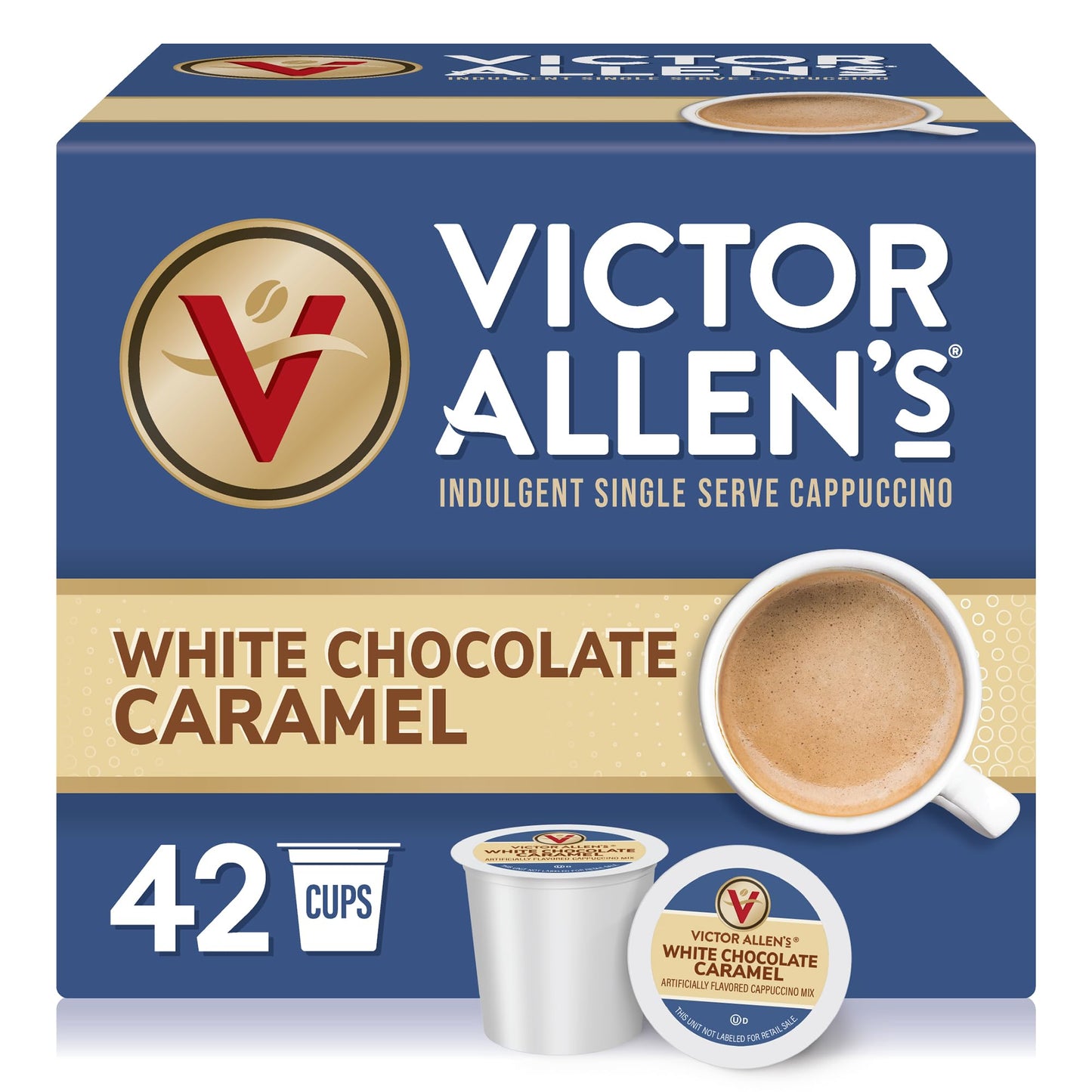 Victor Allens Coffee Flavored Cappuccino, White Chocolate Caramel, 42 Count, Single Serve Cups for Keurig K-Cup Brewers