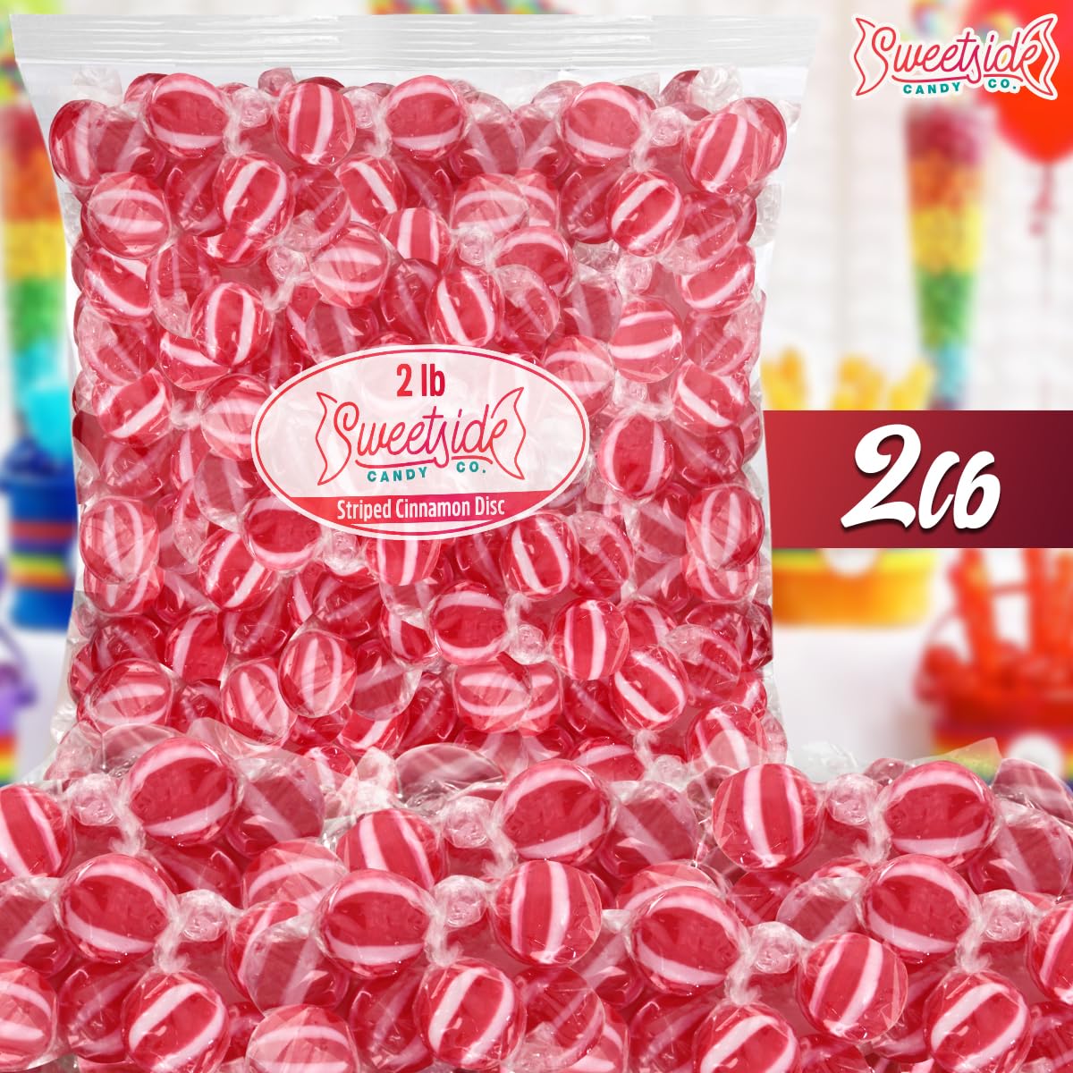 SWEETSIDE CANDY CO. Striped Cinnamon Discs, 2 lb Bag, Individually Wrapped, Bold Flavor