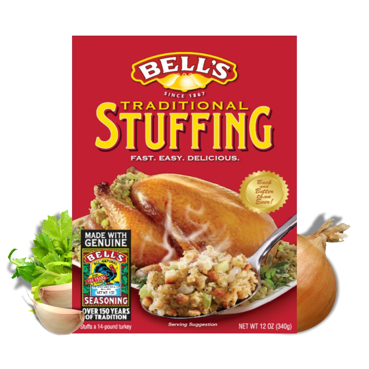 Bells Traditional Stuffing Mix, 12 oz Box - Classic New England Recipe - Made with Bells Seasoning - Ideal for Poultry, Pork &