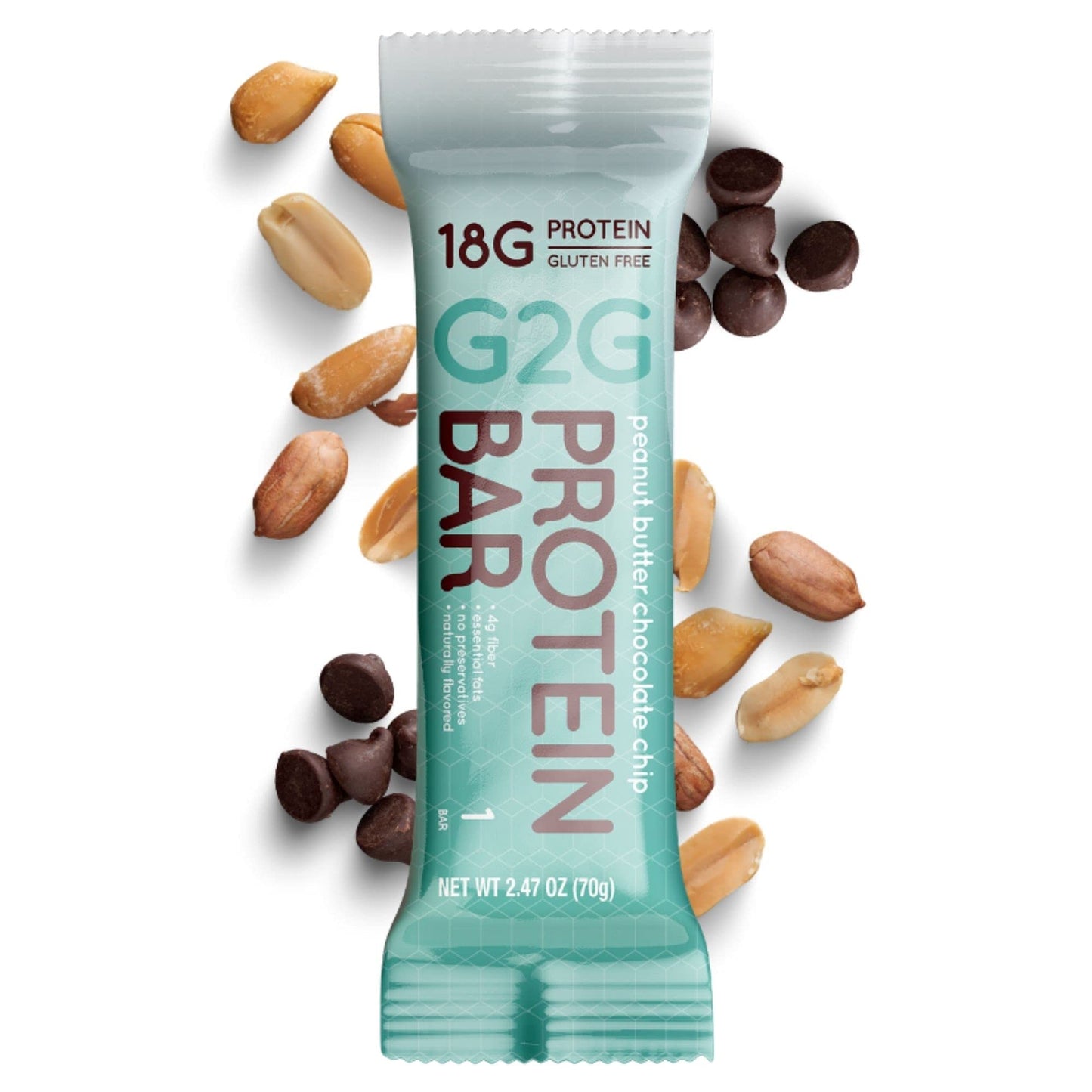 G2G Protein Bar, Peanut Butter Chocolate Chip, Real Food, Refrigerated for Freshness, Healthy Snack, Delicious Meal Replacement,