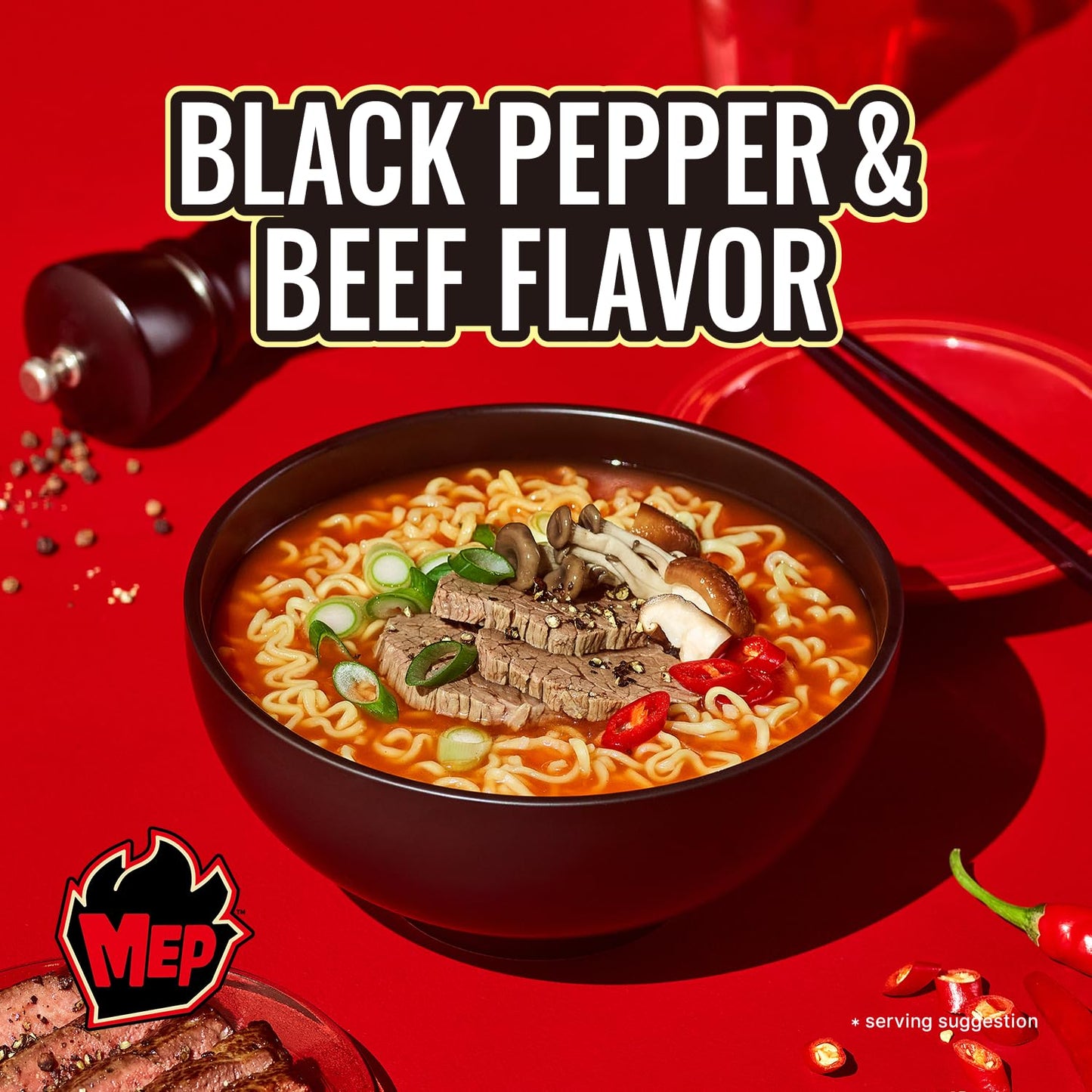 MEP Black Pepper and Beef Flavor, Instant Korean Ramen noodles, Spicy Ramyeon Noodle Soup [4.23 OZ (120g) x 4 Bags]