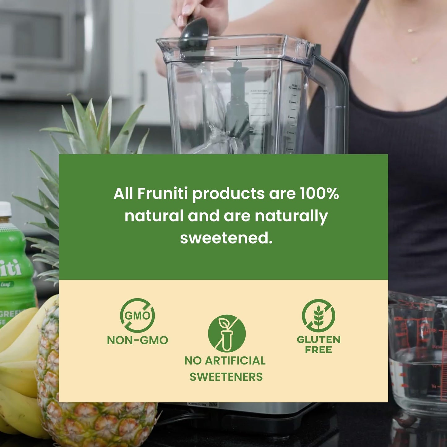 Fruniti Super Greens Smoothie Mix - Natural Cleanse + Detox - No Sugar Added - Fruit + Veggie Puree - Spirulina, Spinach, Kale,