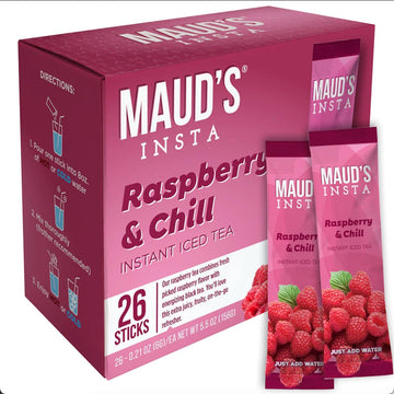Maud's Instant Raspberry Tea (Insta Raspberry & Chill), 26ct. Solar Energy Produced Single Serve Flavored Tea Instant Travel Sti