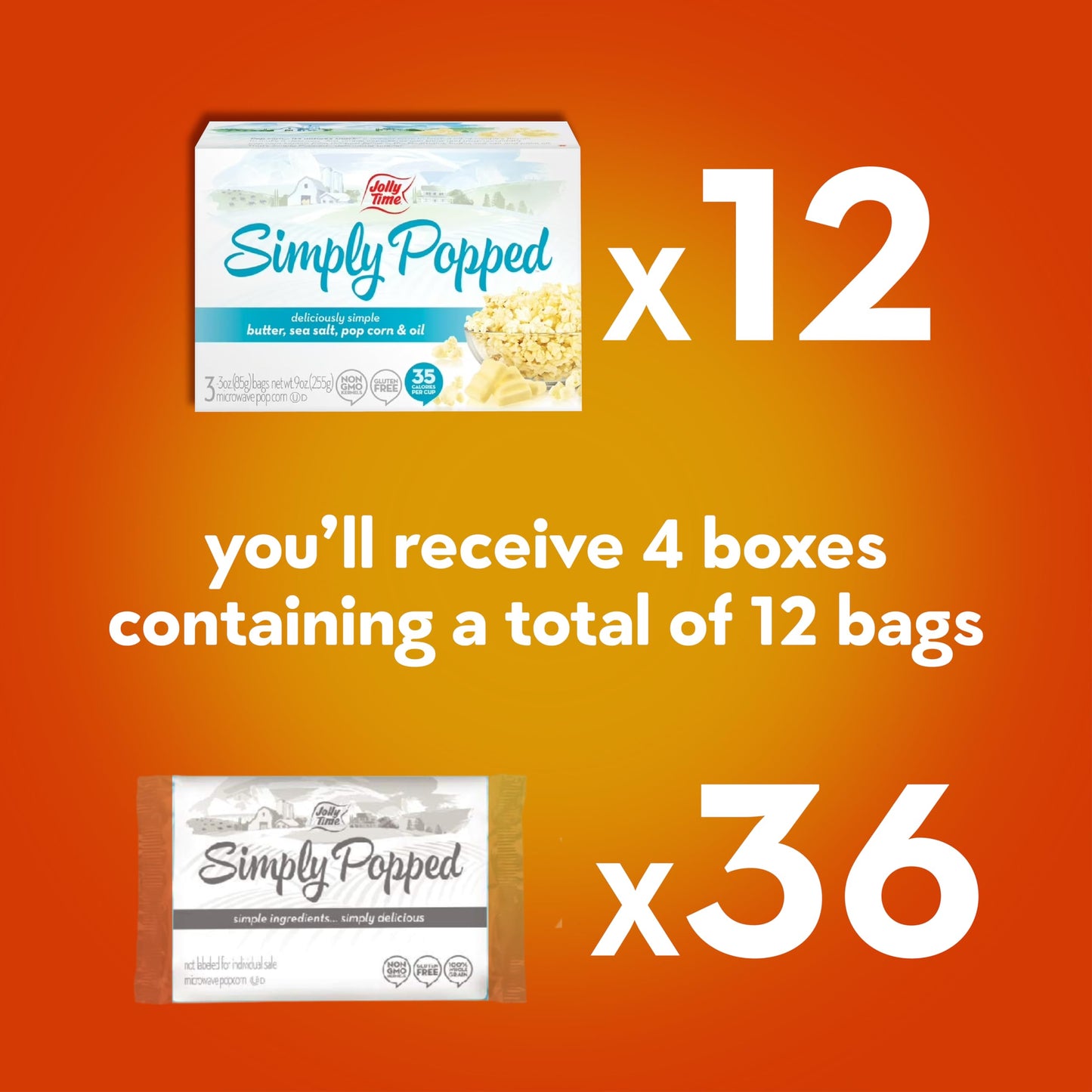 Jolly Time Simply Popped Microwave Popcorn, Lightly Salted, 3oz Bag, 3 Bags Per Carton (Pack of 36)
