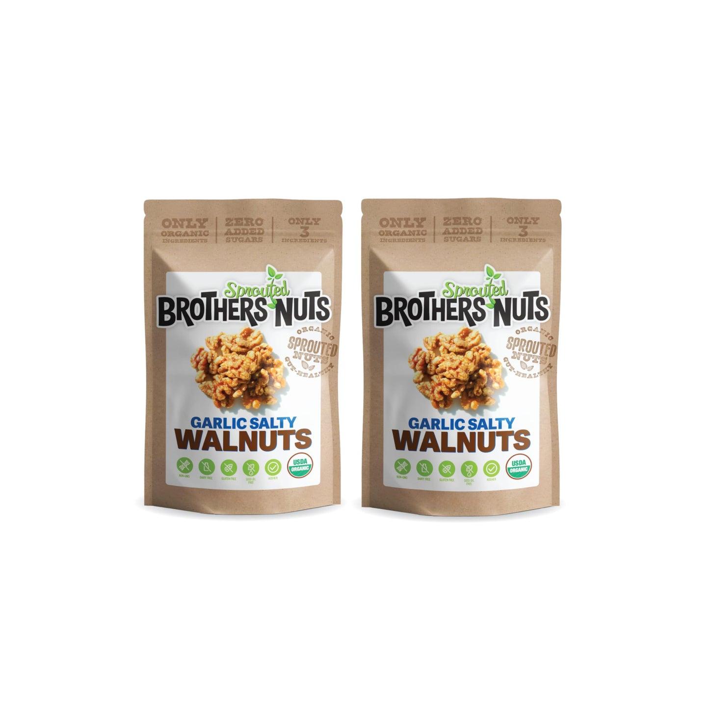 Brothers Sprouted Nuts Garlic Salty Walnuts - Organic Keto Snack - Vegan, Gluten-Free - 6 oz (Pack of 2)