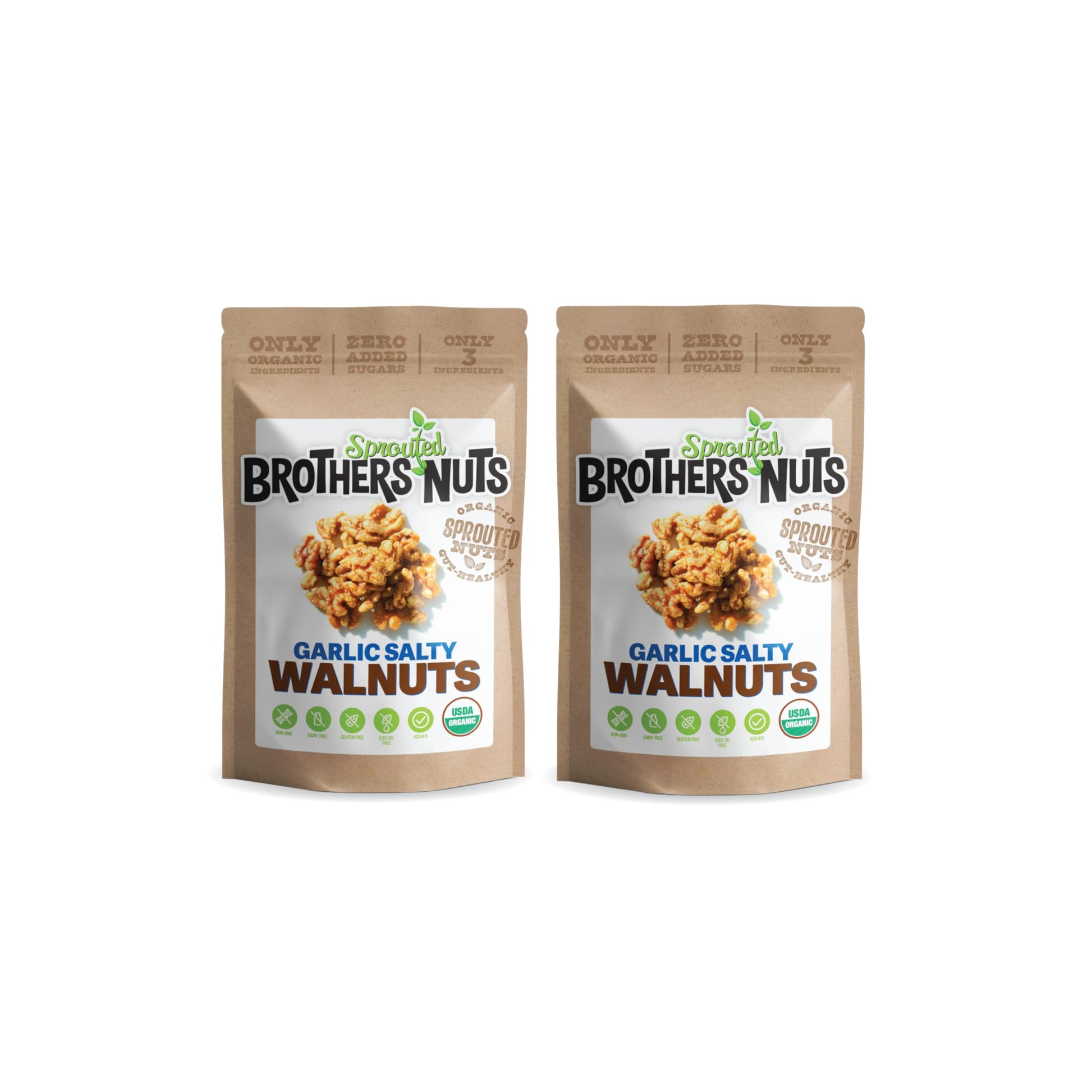 Brothers Sprouted Nuts Garlic Salty Walnuts - Organic Keto Snack - Vegan, Gluten-Free - 6 oz (Pack of 2)