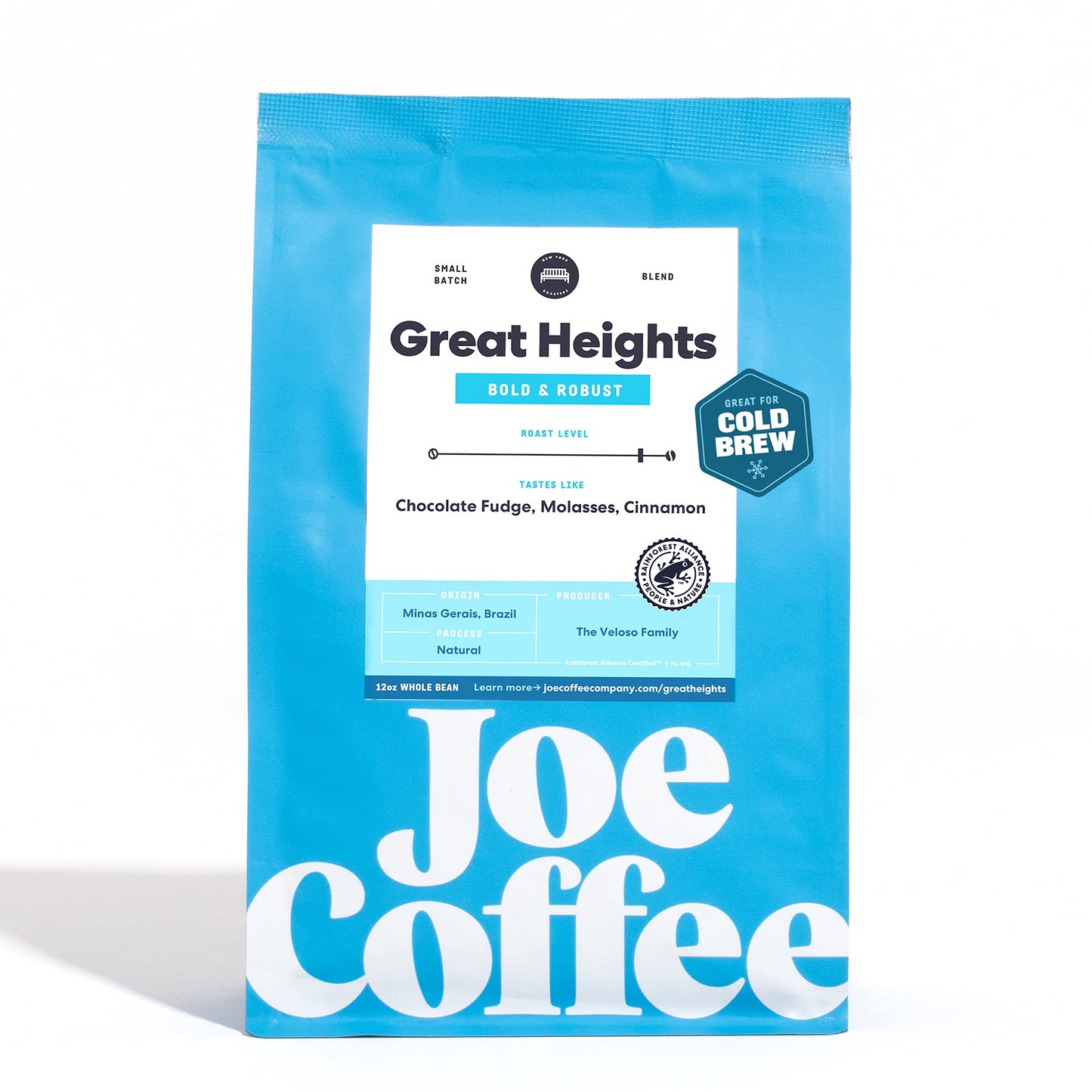 Joe Coffee Company - Great Heights Whole Bean Specialty Coffee, 12 oz Bag | NYC Roaster, Rainforest Alliance Certified, Kosher, 