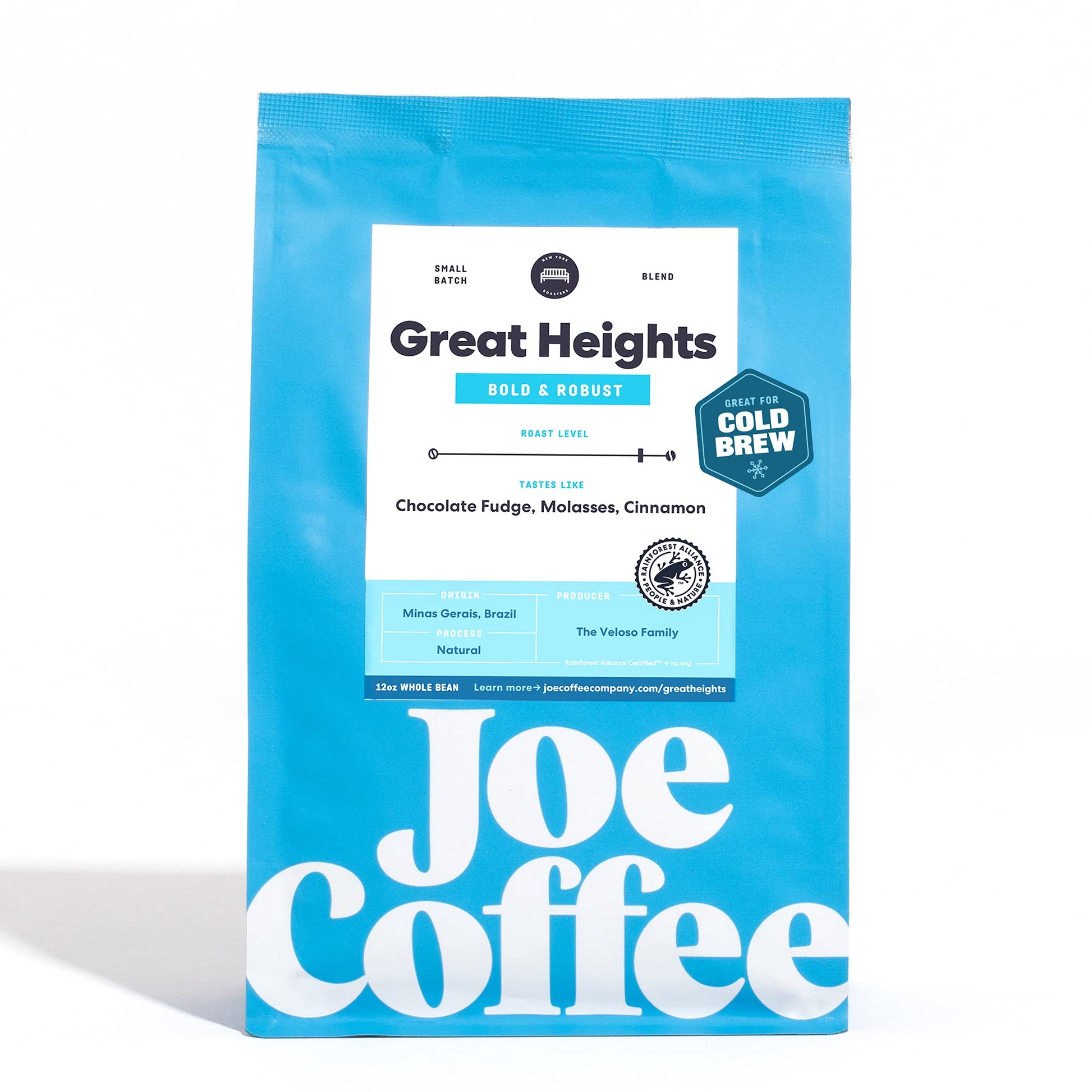 Joe Coffee Company - Great Heights Whole Bean Specialty Coffee, 12 oz Bag | NYC Roaster, Rainforest Alliance Certified, Kosher, 