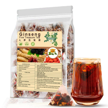 Ginseng Five Treasures Tea - Kidney Tea Wubao Tea Ginseng Red Date Natural Chinese Herbal Tea for Men Women 8.81oz (250g/10g x25