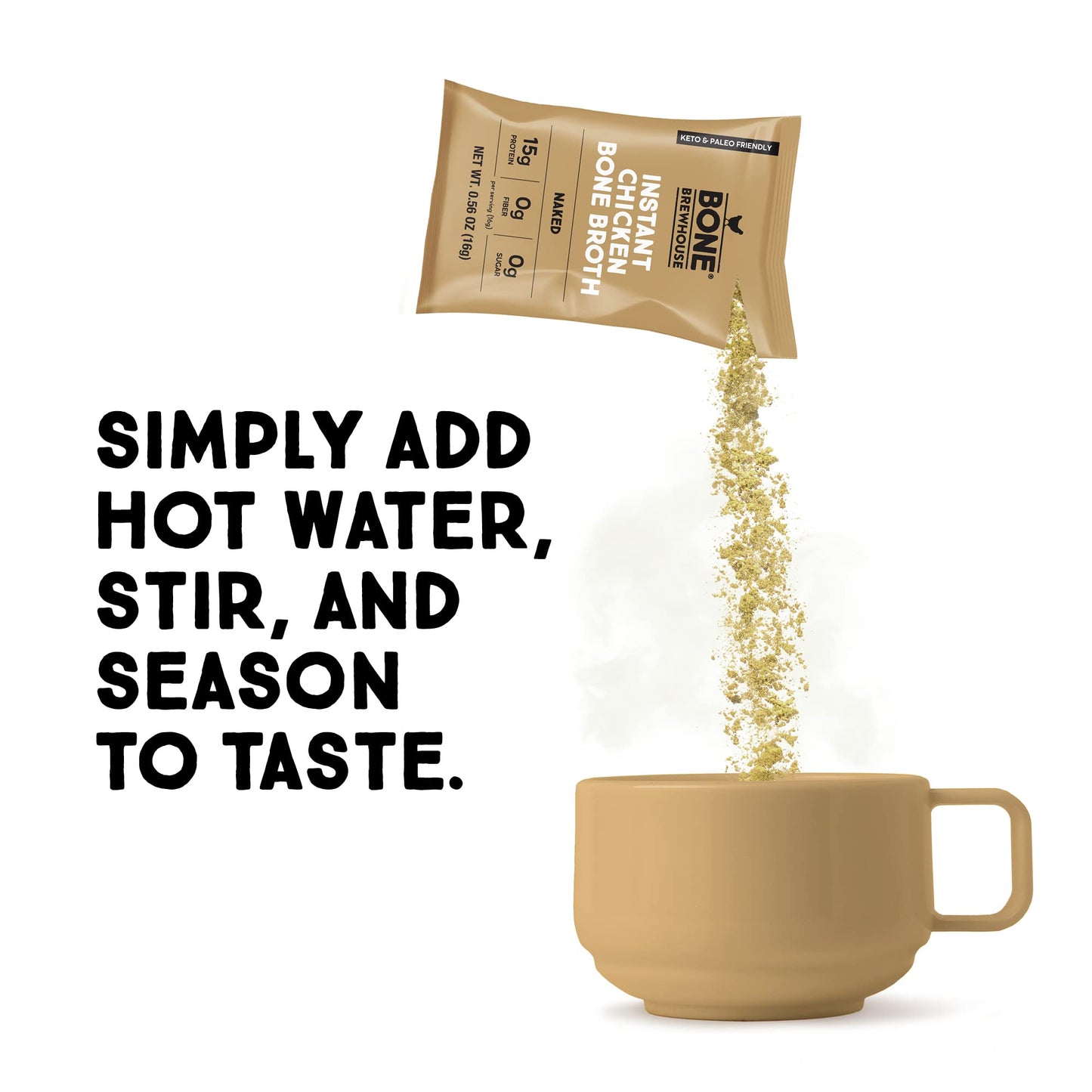 Bone Brewhouse - Unflavored Chicken Bone Broth Protein Powder - Keto & Paleo Friendly - Instant Soup Broth - 15G Protein - Natur
