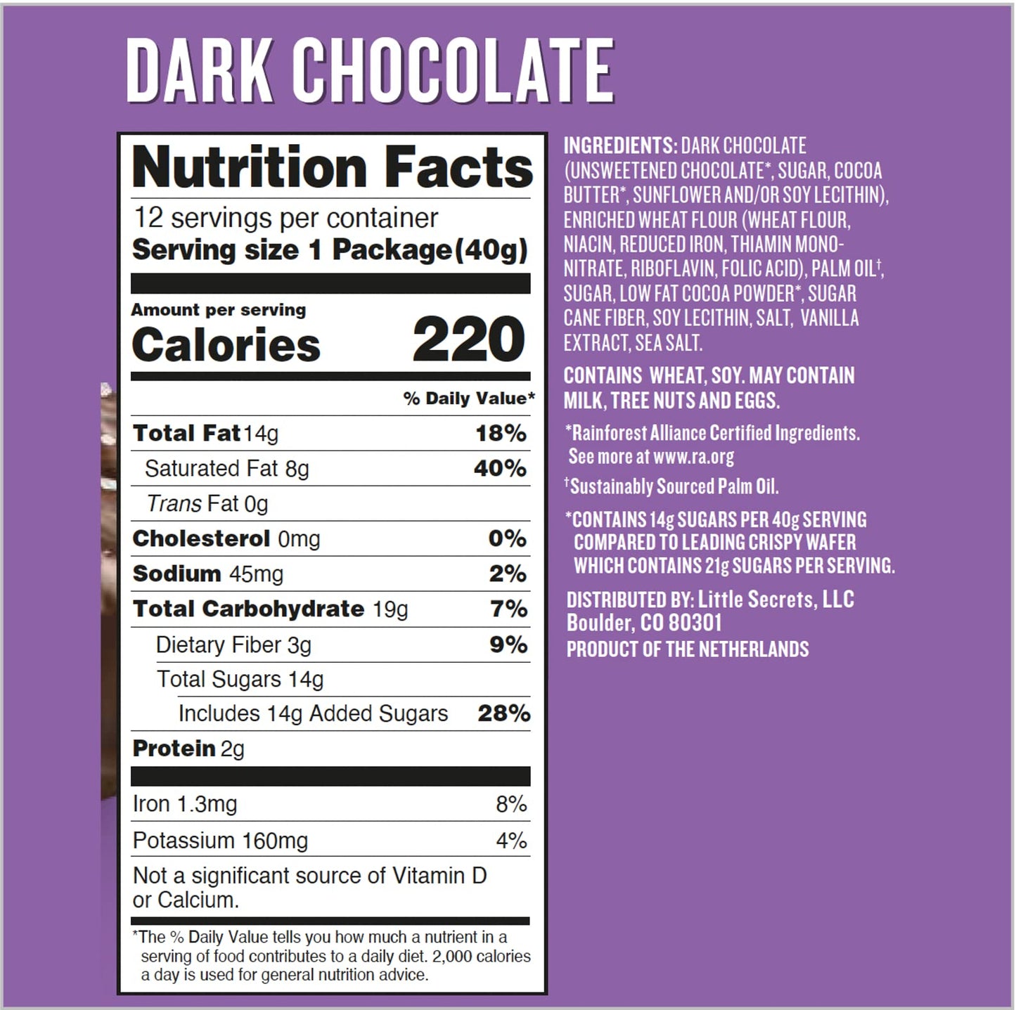 Little Secrets Dark Chocolate Crispy Wafers | 60 Minis | Made In Europe | Nothing Artificial & No Sugar Alcohols | Sustainable C