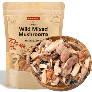 5 kinds Dried Mixed Wild Mushrooms for Cooking, 5oz(140g) Dehydrated Mushrooms Including Porcini Shiitake Oyster Portobello Fung