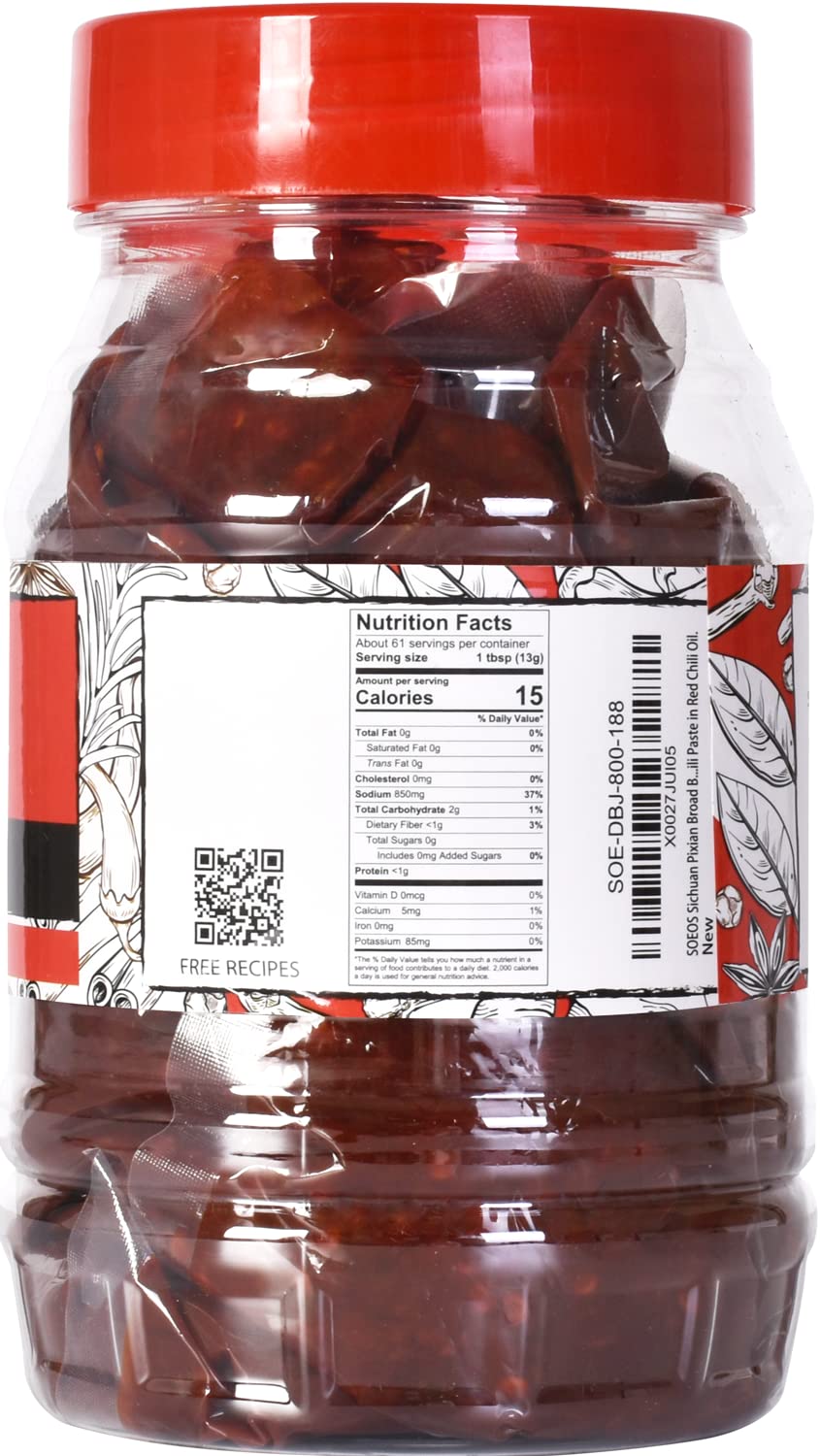 Soeos Sichuan Broad Bean Paste With Chili Oil 28.22Oz (800G), Hongyou Doubanjiang, Pixian Doubanjiang Chili Paste, Ingredient For Sichuan Cuisine, Fermented Bean Paste, Red Bean Paste, Chili Paste.