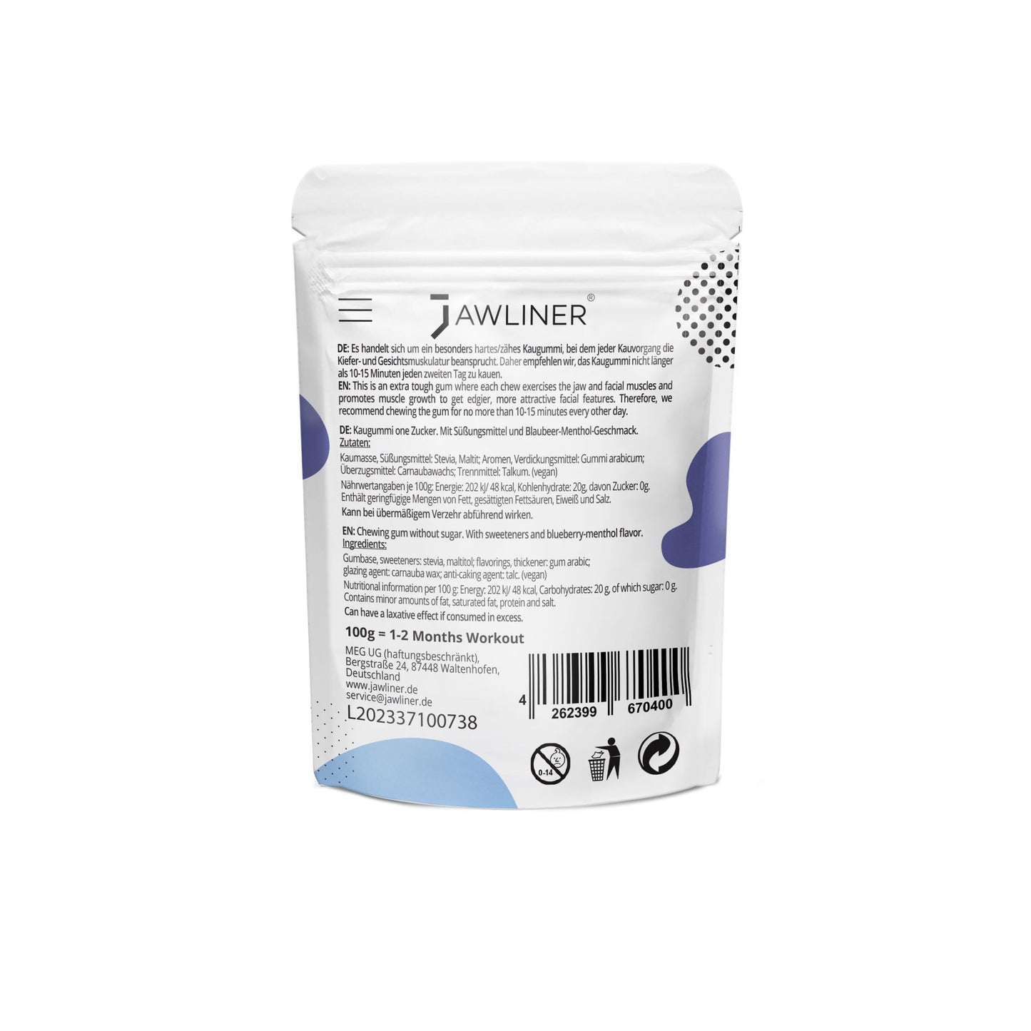 Jawliner Fitness Chewing Gum (2 Months Pack) Jawline Gum- Sugar Free Blueberry Gum- Jawline Exerciser For Mewing And Shapen The