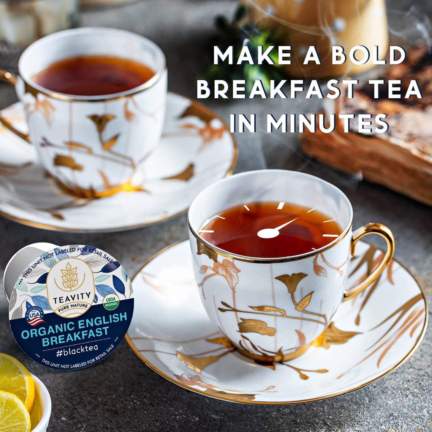 Teavity Organic English Breakfast Tea Pods - Unsweetened Black Tea for Keurig, 12 Count