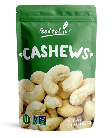 Food to Live Dry Roasted Whole Cashews, 4 Pounds, Lightly Salted, Vegan, Kosher, Crunchy Snack