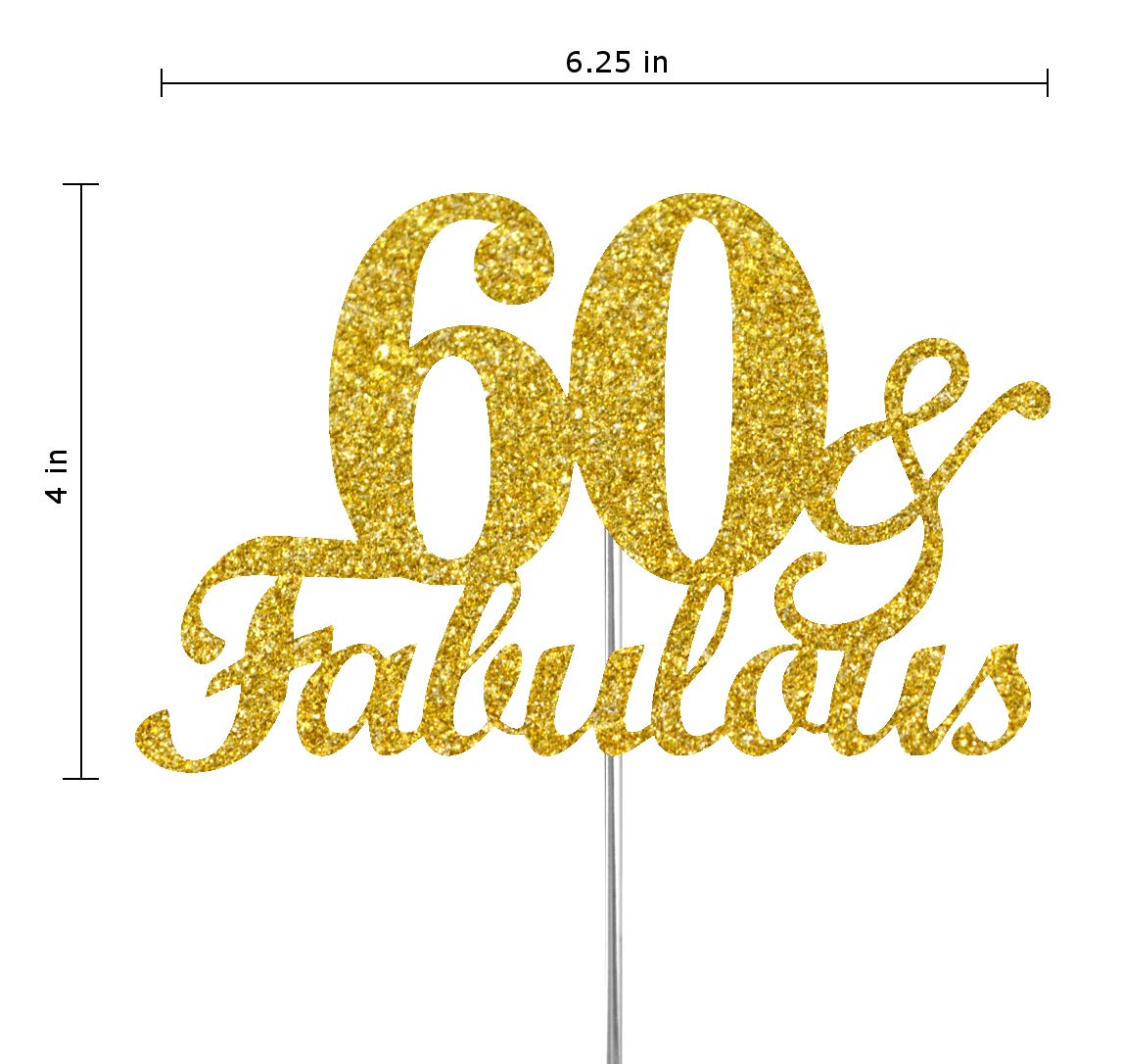 RokAPary 60th Birthday Cake Topper Gold Glitter, Sturdy Acrylic, Double-Sided Design, Made in USA