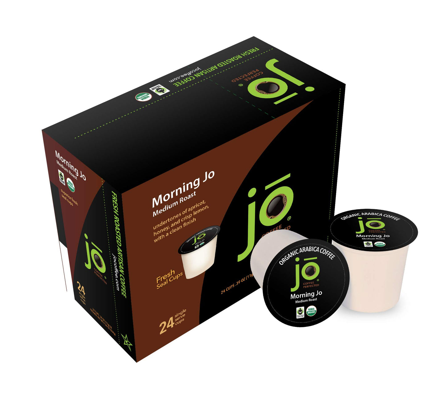 Jo Coffee MORNING JO Medium Roast Organic Coffee, 24 Cups, Fair Trade, Kosher, Non-GMO, Gluten Free, Compatible with Keurig K-Cup malt-inspired
