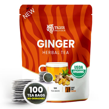 Tiger Organics, Ginger Herbal Tea - 100 Biodegradable Teabags | Natural Immunity Booster & Healthy Digestion | Your Breakfast Gu