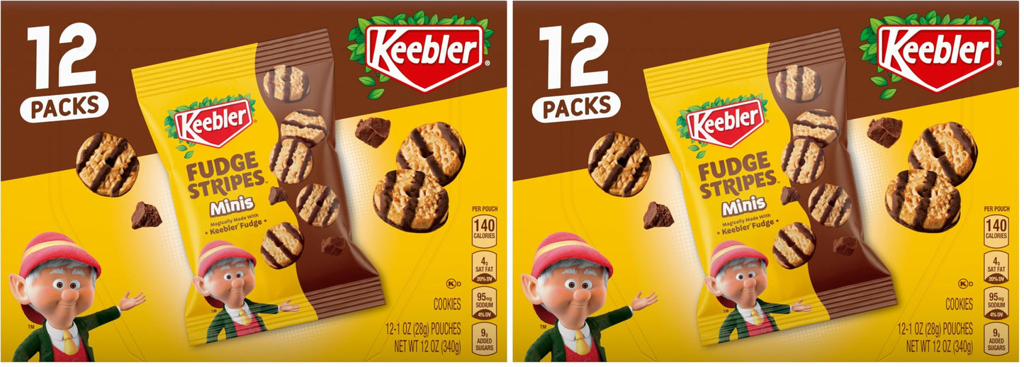 Keebler On-The-Go Fudge Stripes Cookies, 12 Count (Pack of 2)