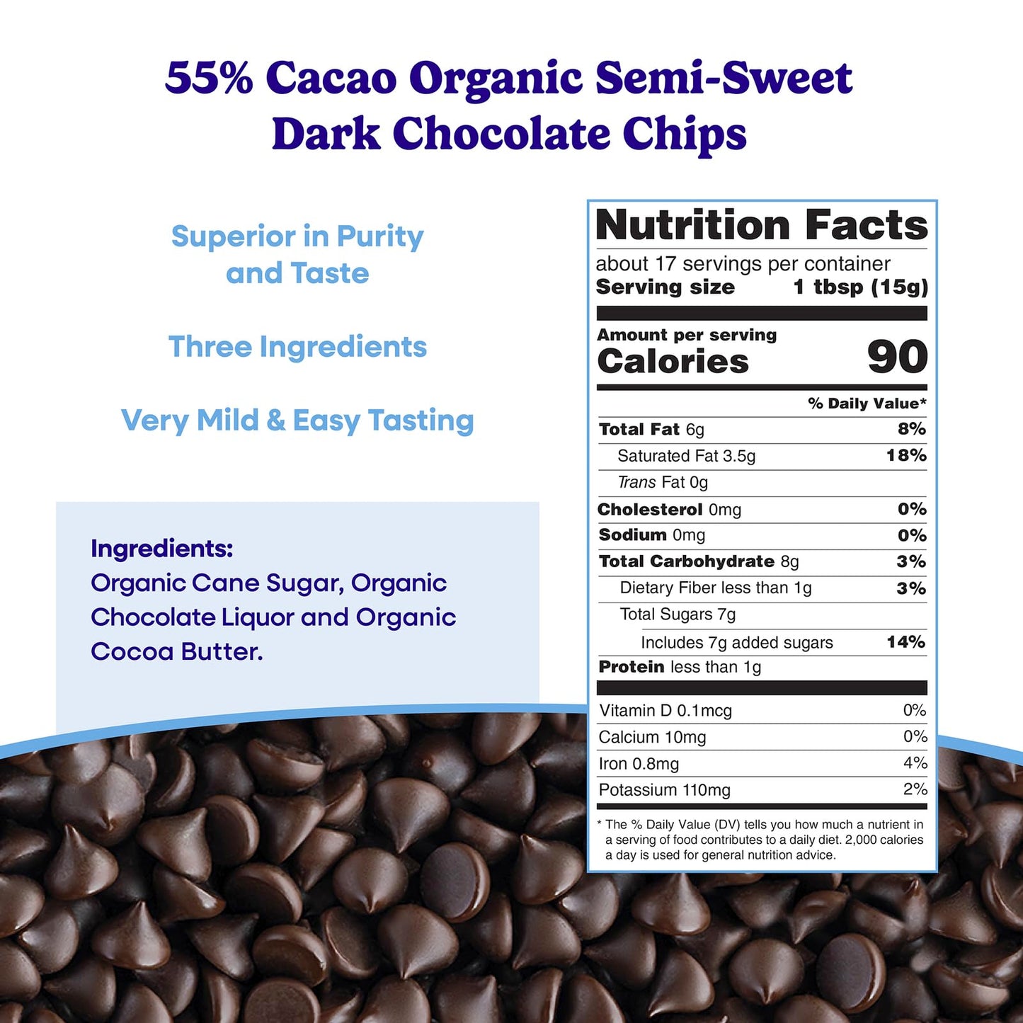 Pascha Organic Semi-Sweet Dark Chocolate Chips, 55% Cacao, Vegan, Allergen-Free, 8.8 Ounce (Pack of 6)